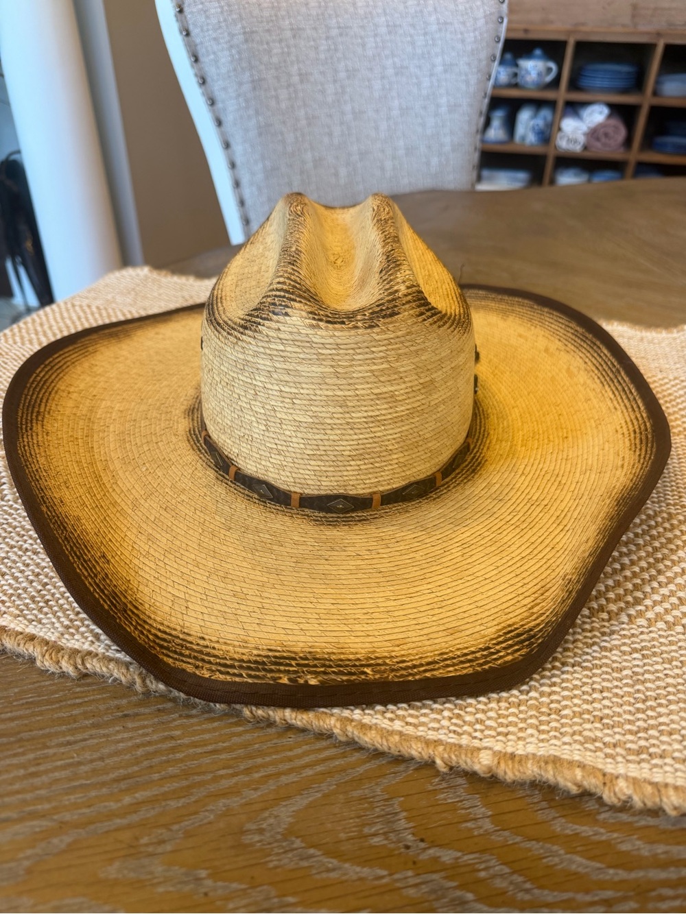 Justin Straw Western Cowboy Hat - Natural with Dark Brown Trim